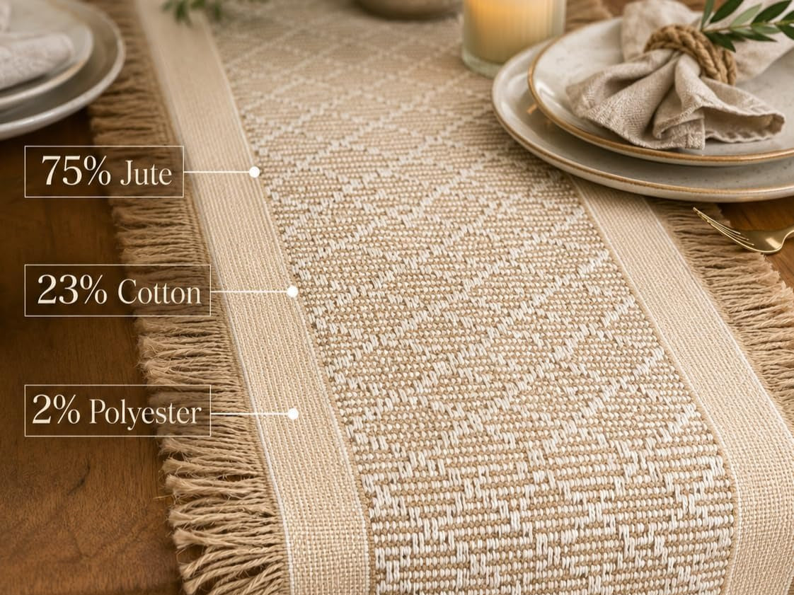 Diamond Fringed Jute Farmhouse Table Runner