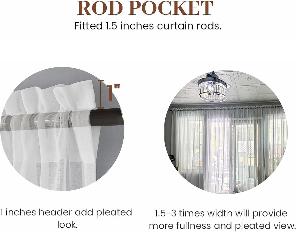 White Rod Pocket Voile Sheer Curtains Set of 2