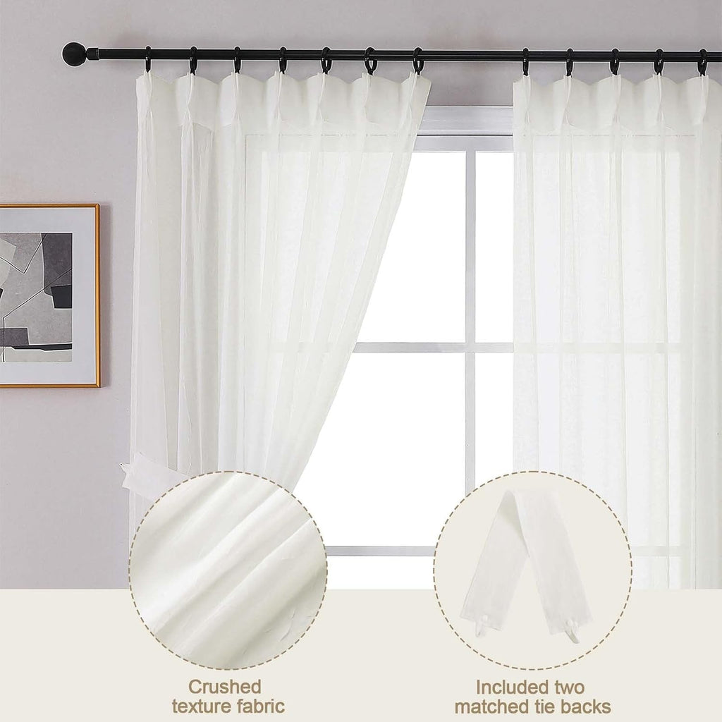 Ivory Pinch Pleated Textured Sheer Curtains Set of 2