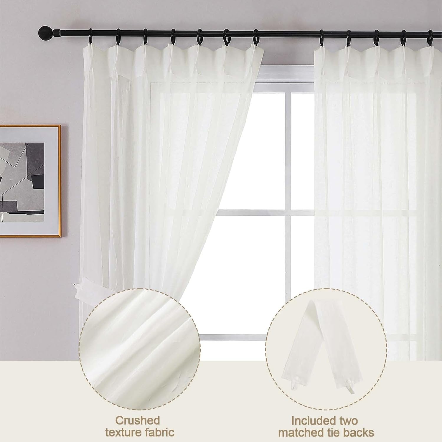 Ivory Pinch Pleated Textured Sheer Curtains Set of 2