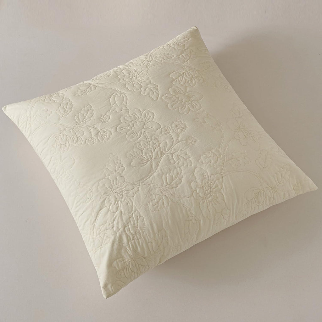 Cream Floral Quilted Cotton Euro Pillow Shams