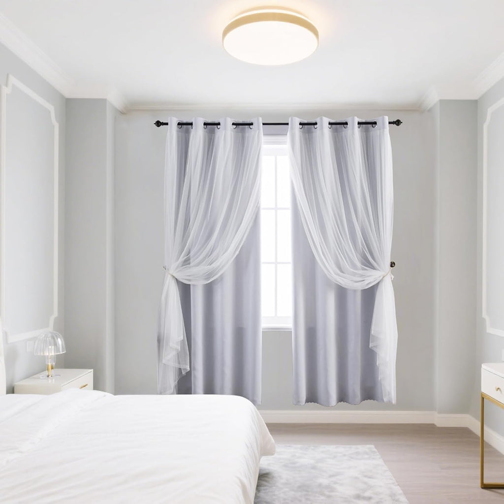 Greyish White Double Layer Blackout Curtains Set of 2