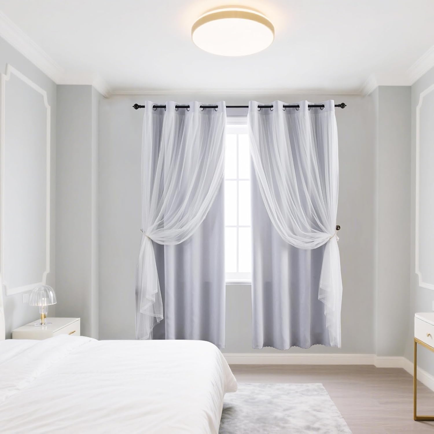 Greyish White Double Layer Blackout Curtains Set of 2