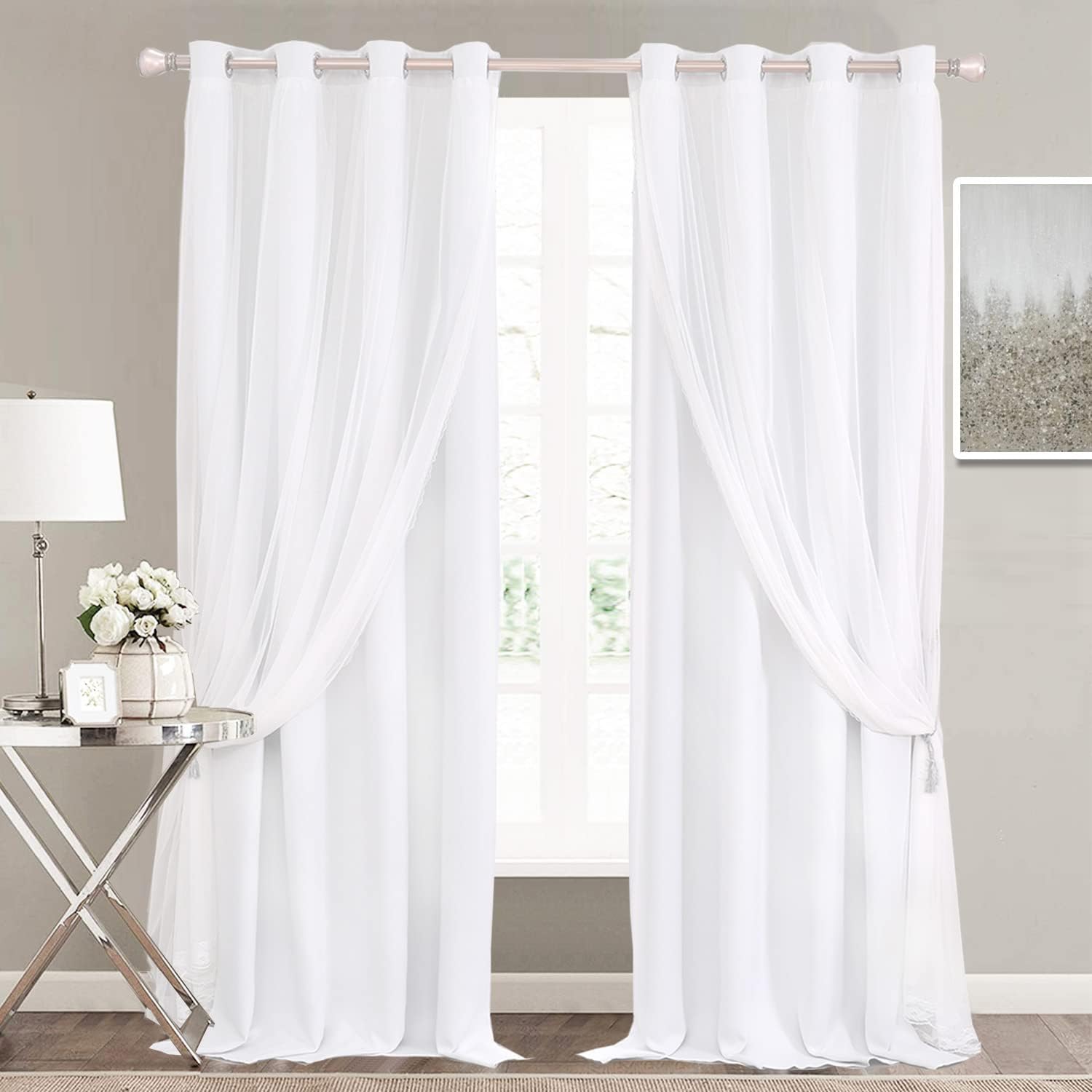 Winter White Double Layer Voile Curtains Set of 2