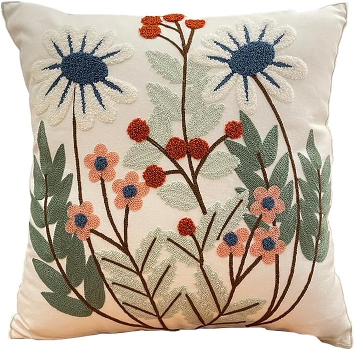 Embroidered Leaves Cotton Square Pillow Covers