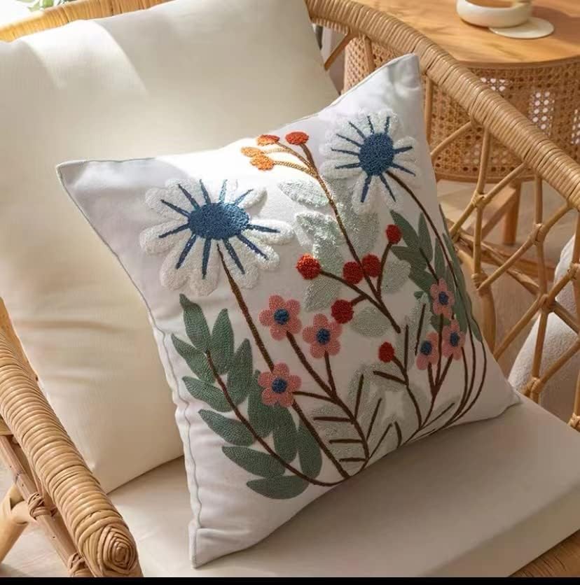 Embroidered Leaves Cotton Square Pillow Covers