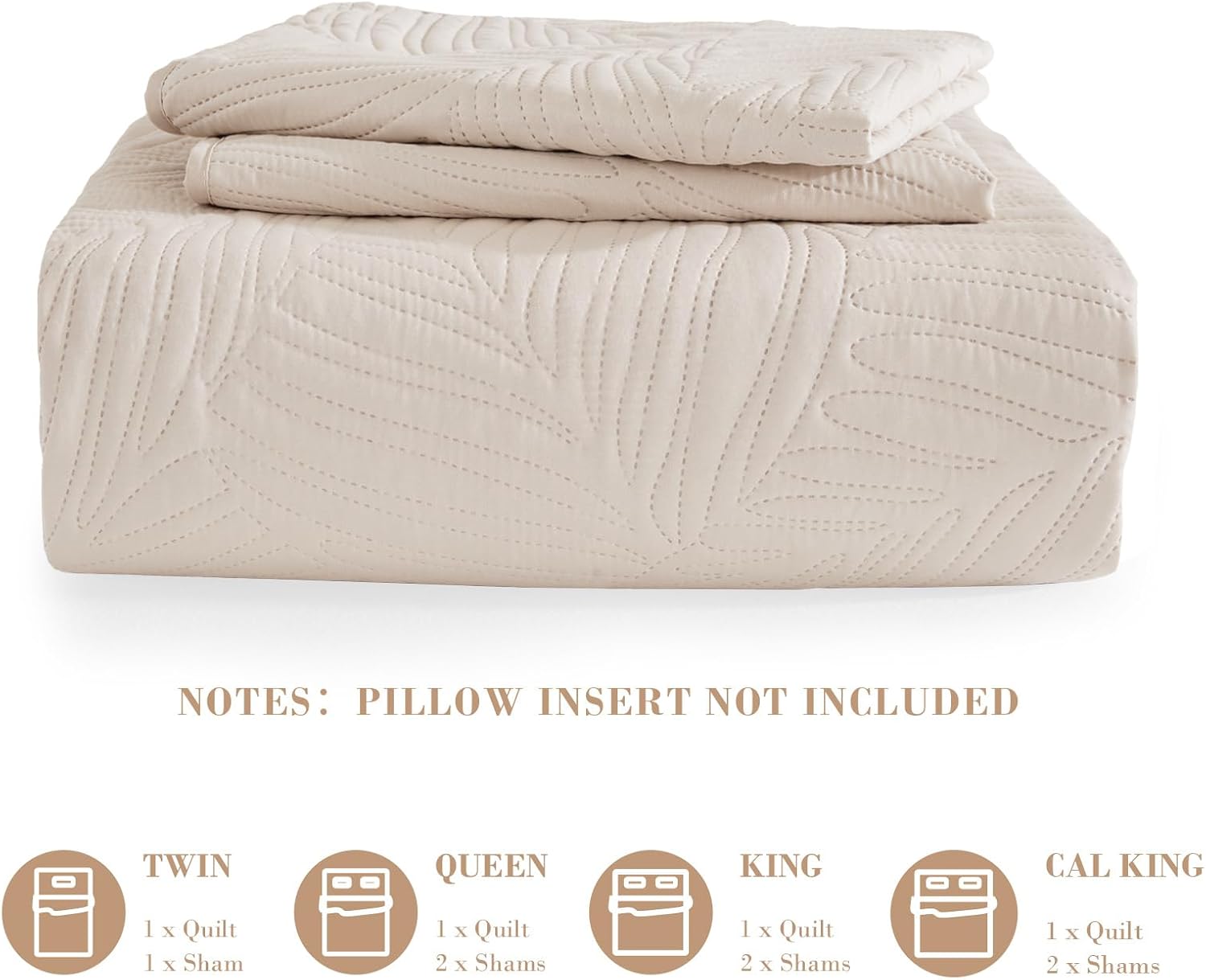 Leaf Pattern Beige Microfiber Quilt Set