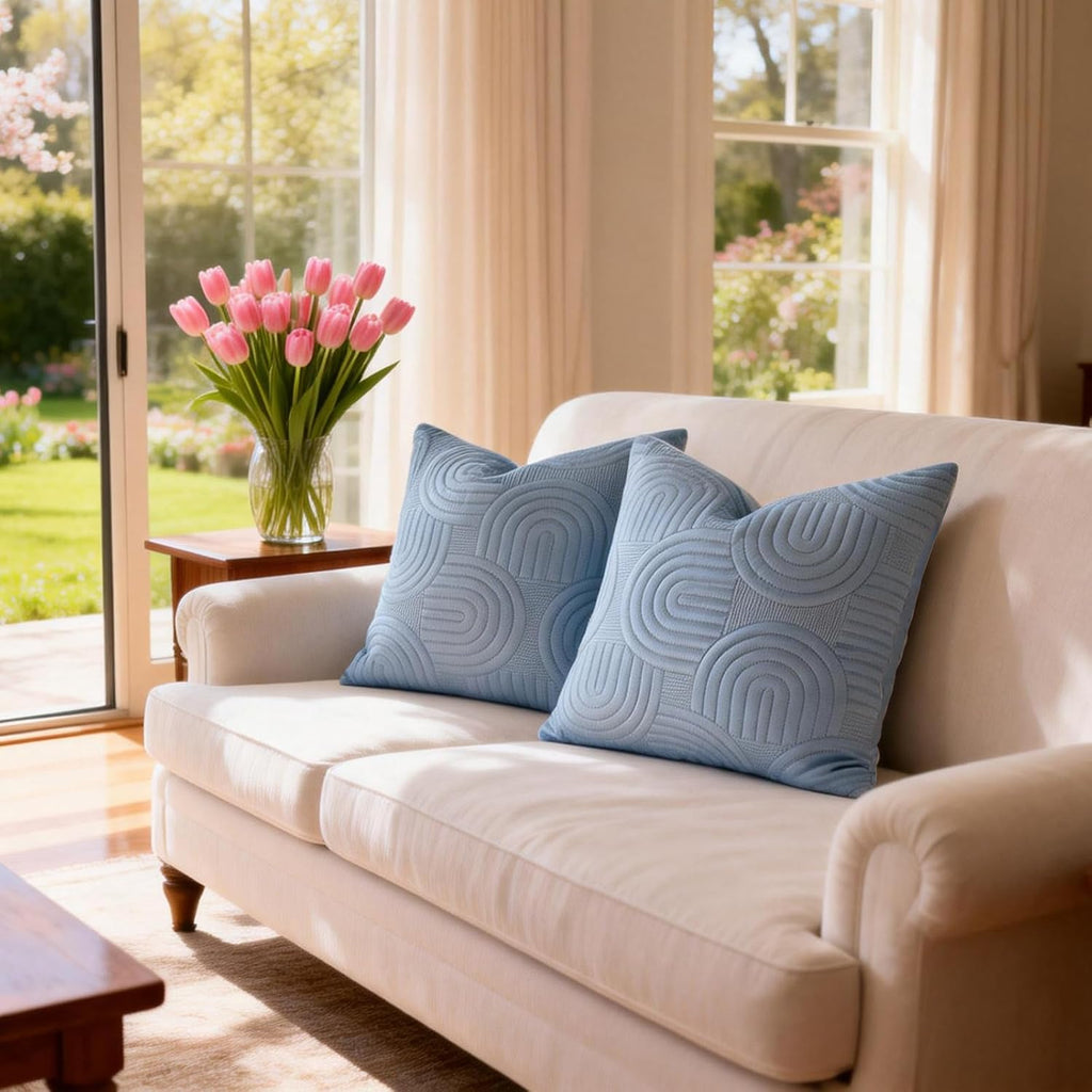 Blue Embossed Velvet Throw Pillow Covers Set of 2
