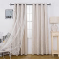 Beige Embroidered Tulle Double Layer Curtains Set of 2
