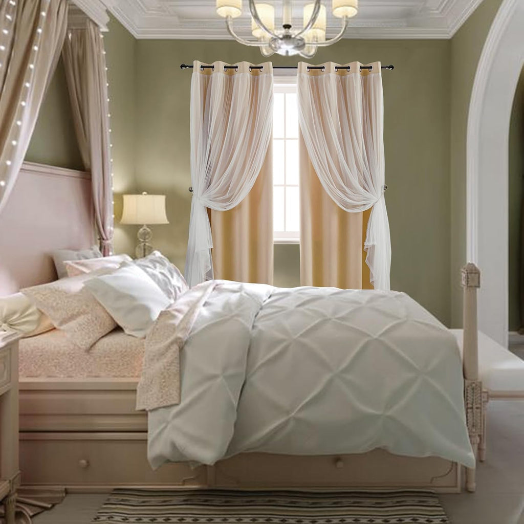Beige Double Layer Blackout Curtains Set of 2