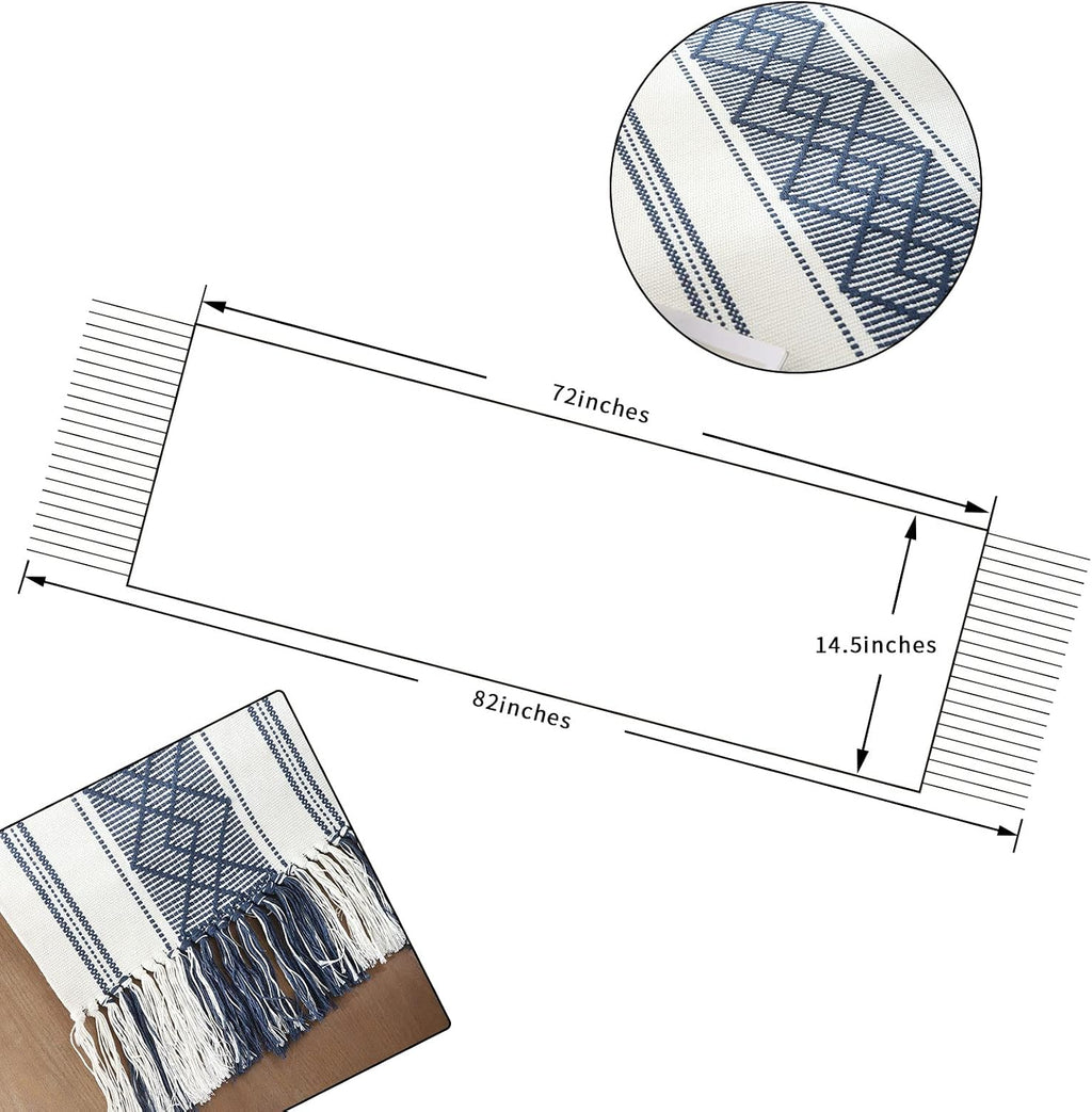 Tasseled Blue Boho Farmhouse Table Runner