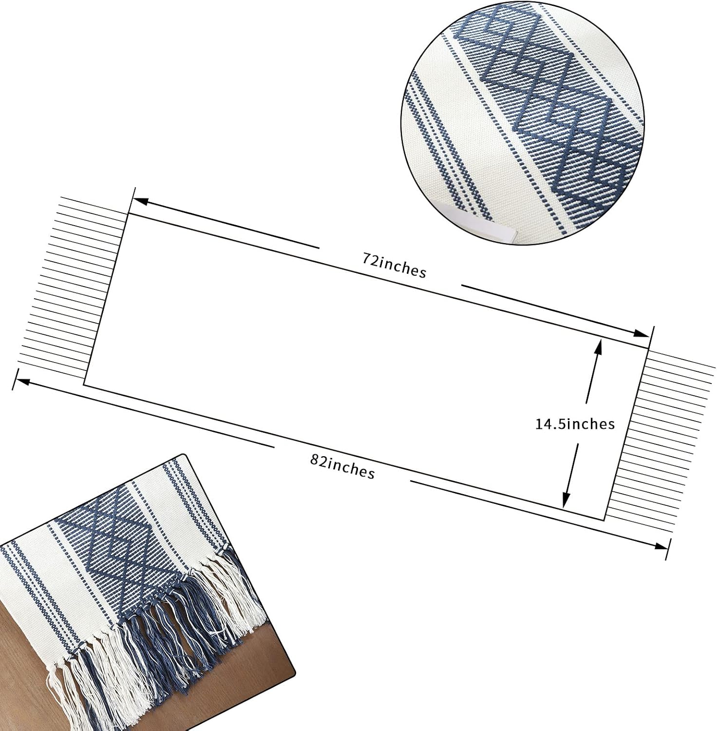 Tasseled Blue Boho Farmhouse Table Runner