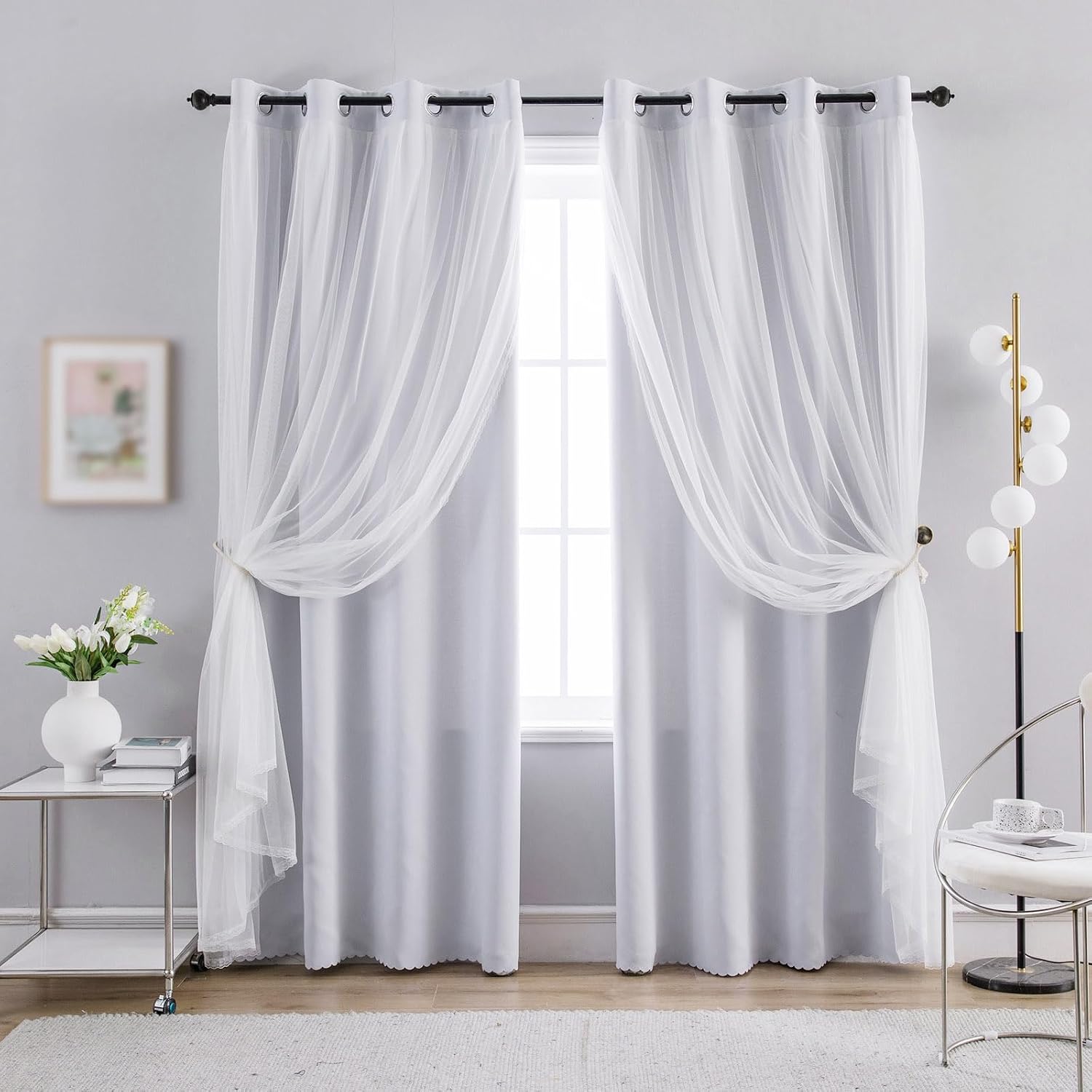 Greyish White Double Layer Blackout Curtains Set of 2