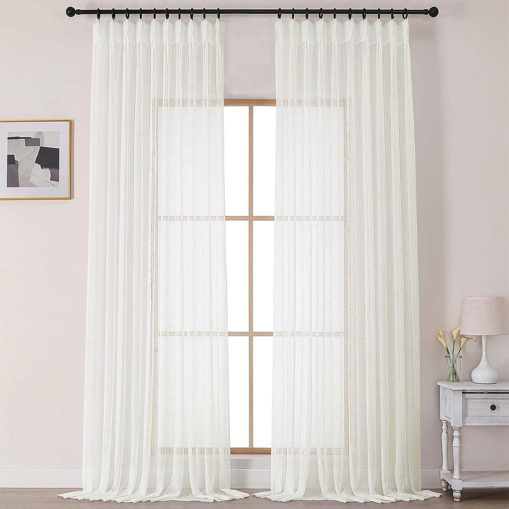 Ivory Pinch Pleated Textured Sheer Curtains Set of 2