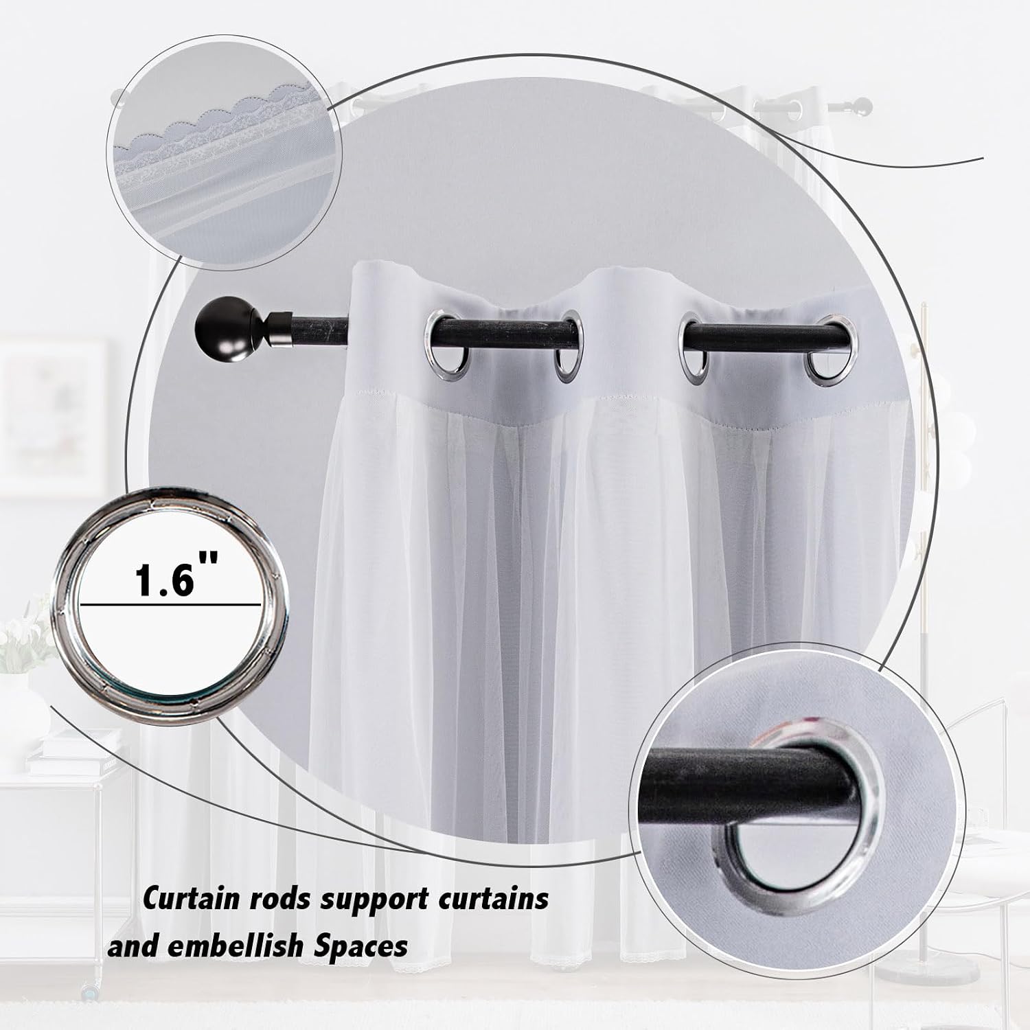 Greyish White Double Layer Blackout Curtains Set of 2