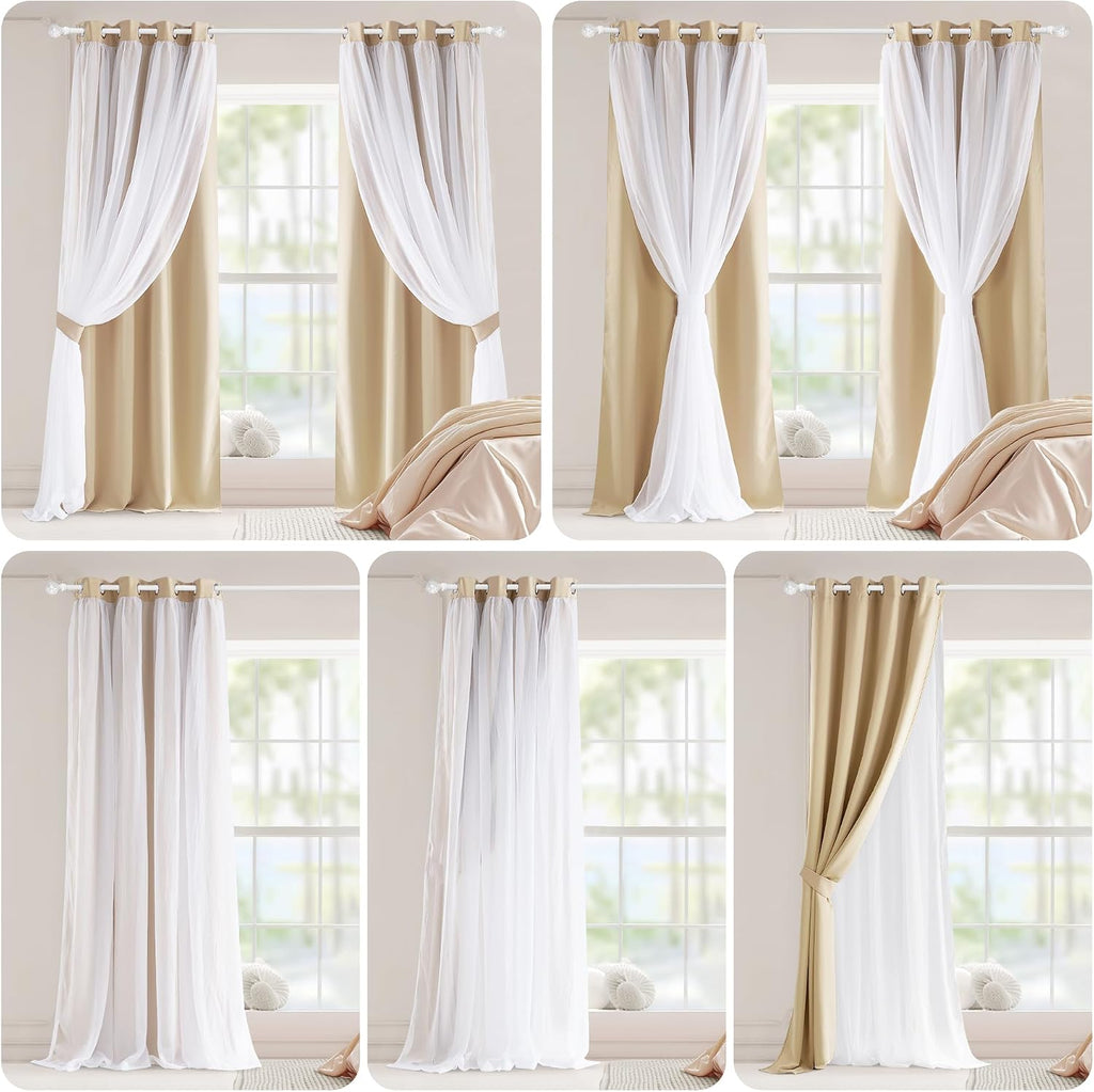 Biscotti Beige Double Layer Curtains Set of 2