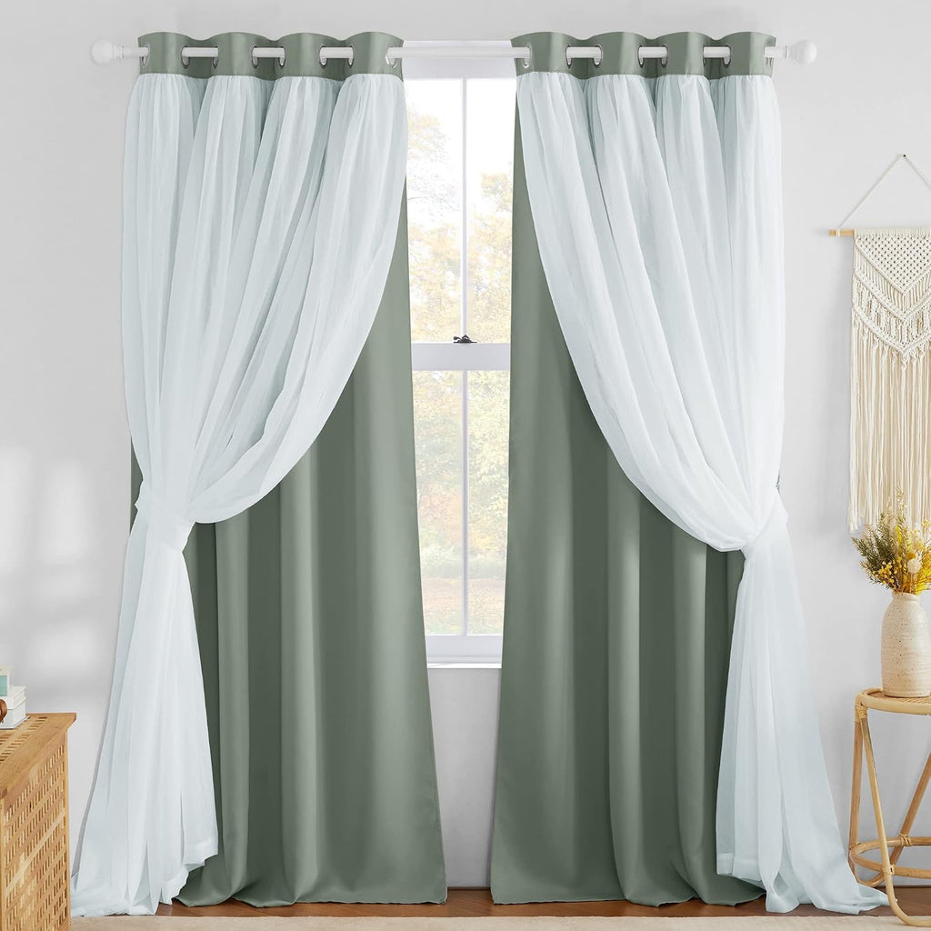Sage Green Double Layer Blackout Curtains Set of 2