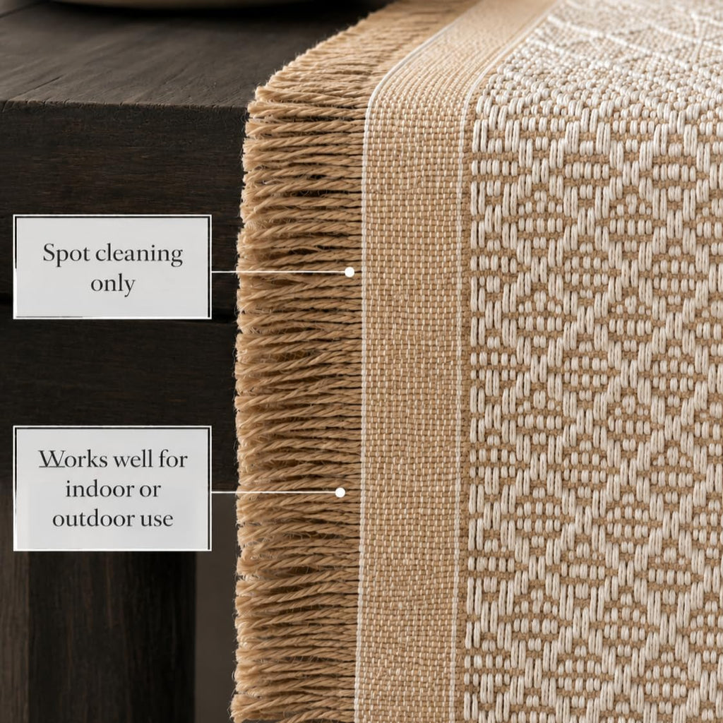 Diamond Fringed Jute Farmhouse Table Runner