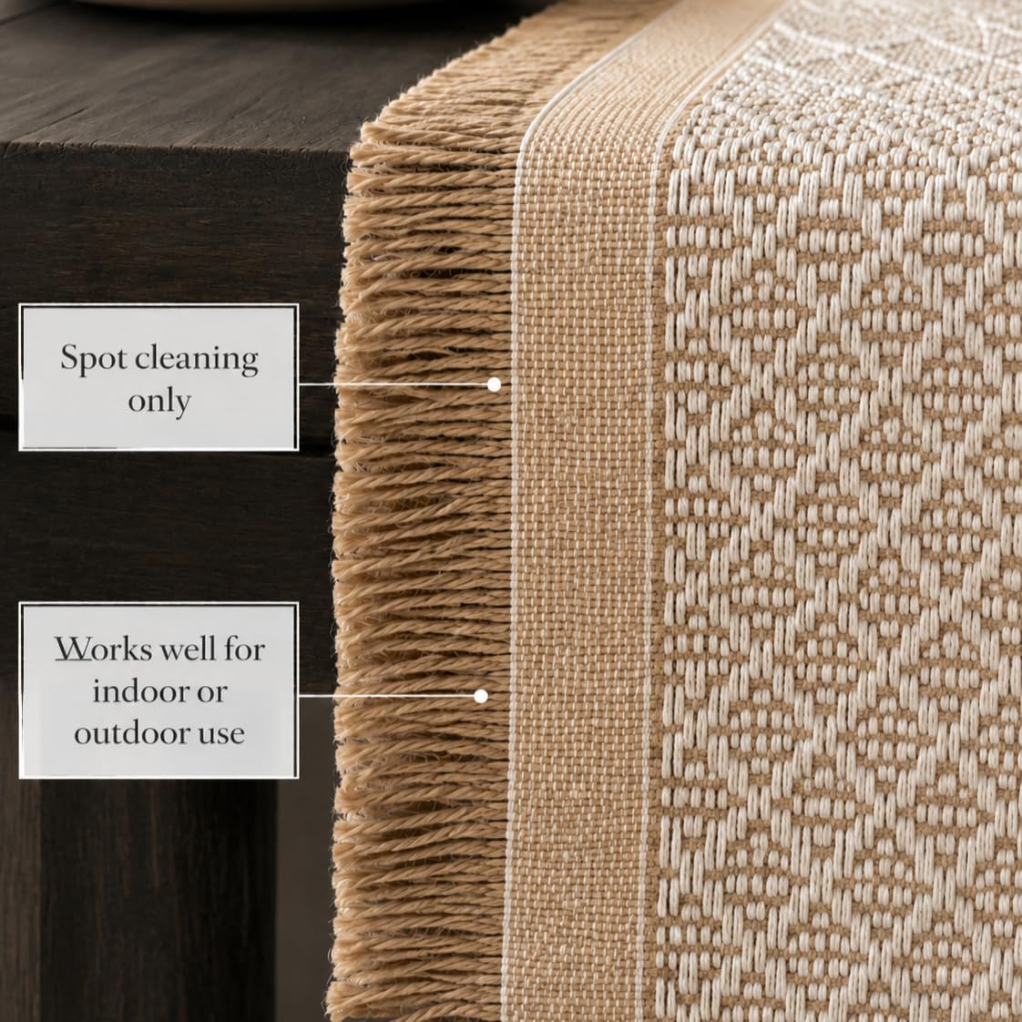 Diamond Fringed Jute Farmhouse Table Runner