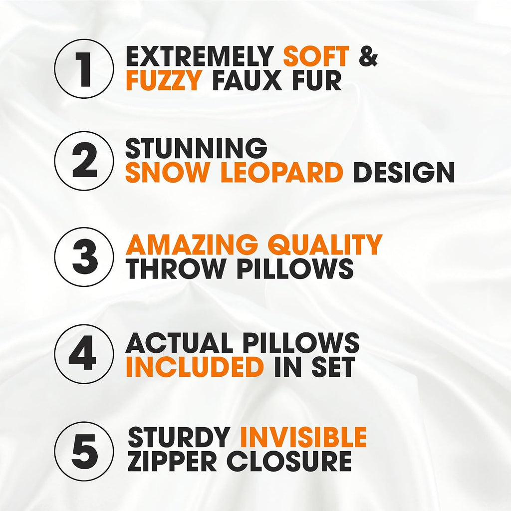 Snow Leopard Faux Fur Throw Pillows With Inserts