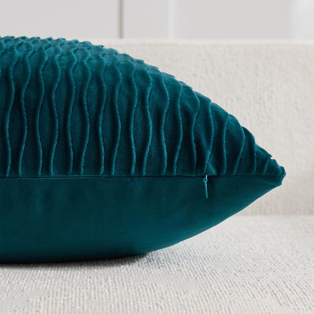Teal Ripple Striped Velvet Pillow Covers Set of 2