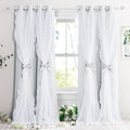 Greyish White Ruffle Double Layer Curtains Set of 2