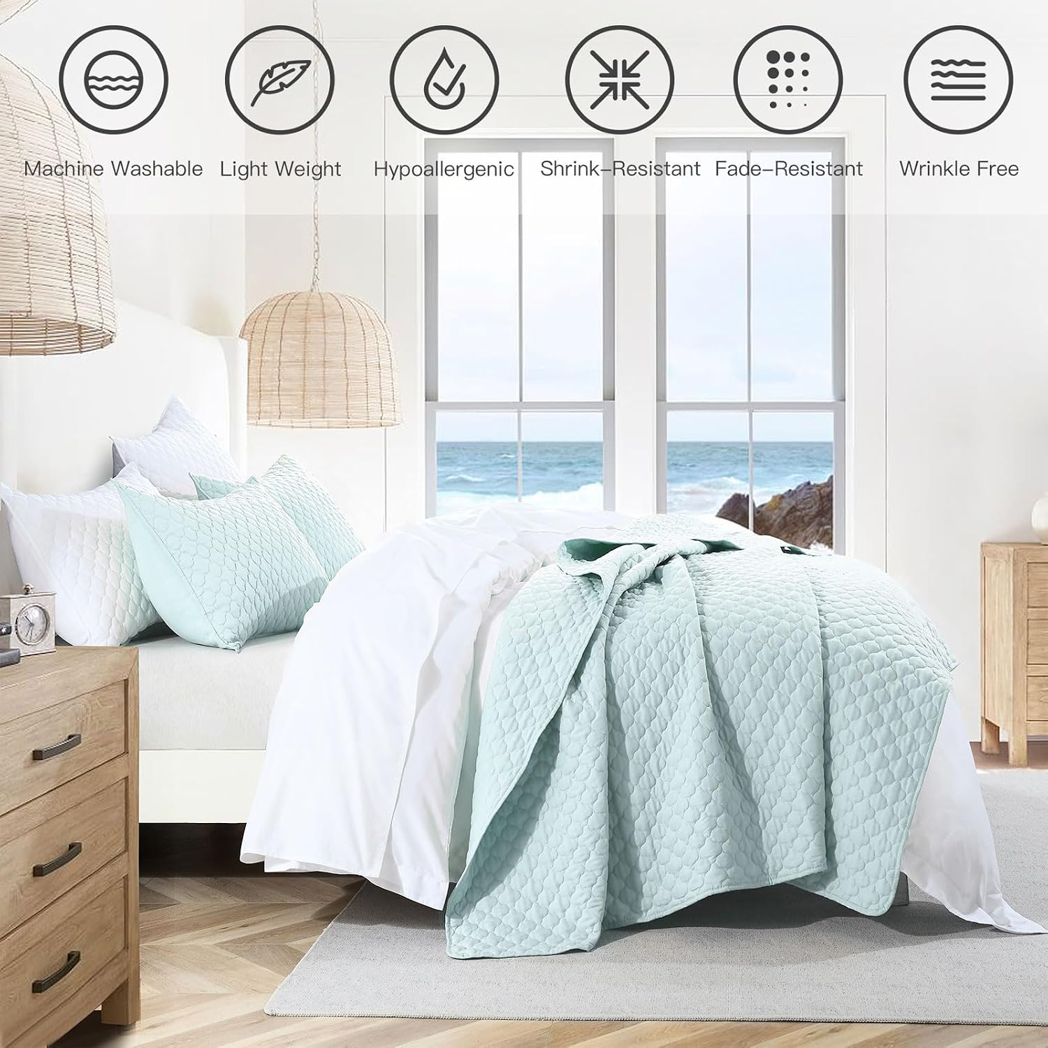 Cloud Pattern Aqua Blue Quilt Bedding Set