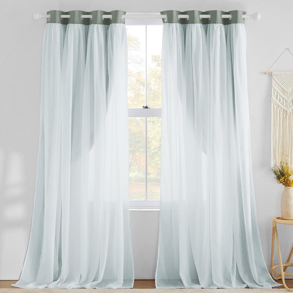 Sage Green Double Layer Blackout Curtains Set of 2