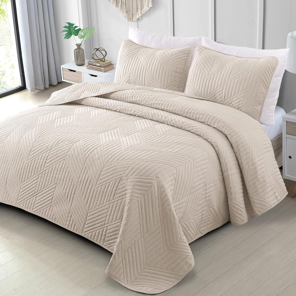 Geometric Beige Ultrasonic Quilt Set