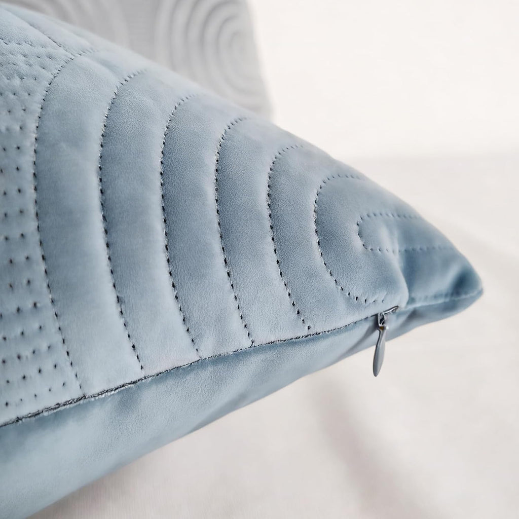 Blue Embossed Velvet Throw Pillow Covers Set of 2