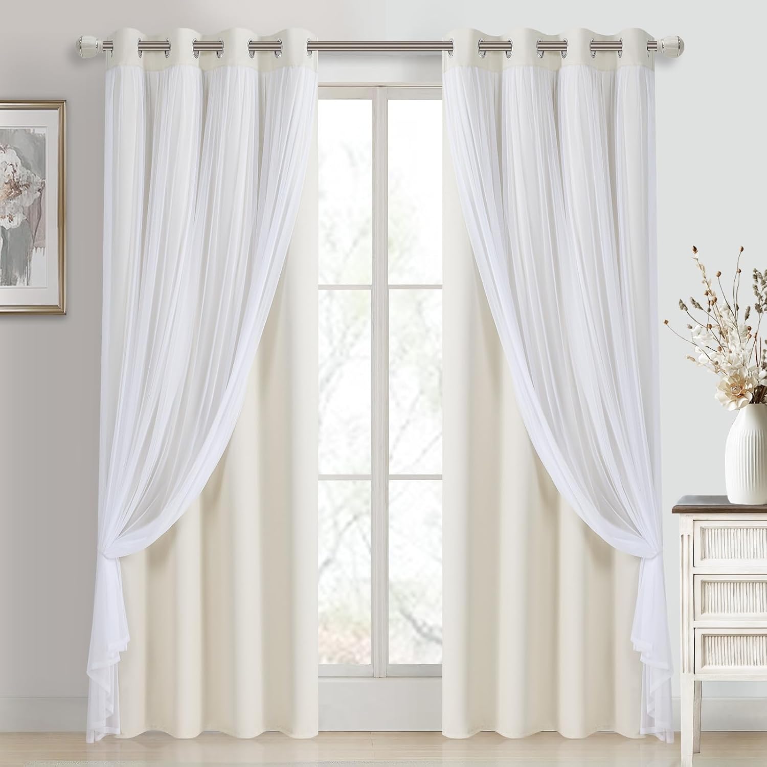 Ivory Double Layer Blackout Curtains Set of 2