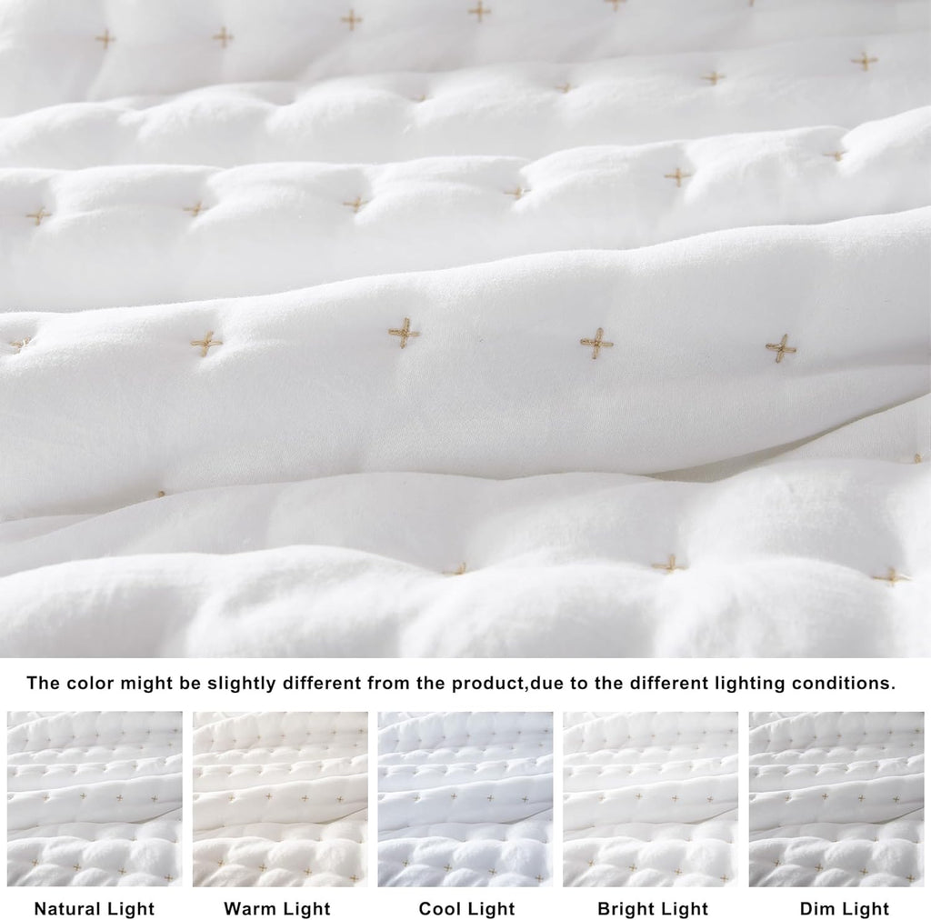 Quilted White Queen Bedding Coverlet Set