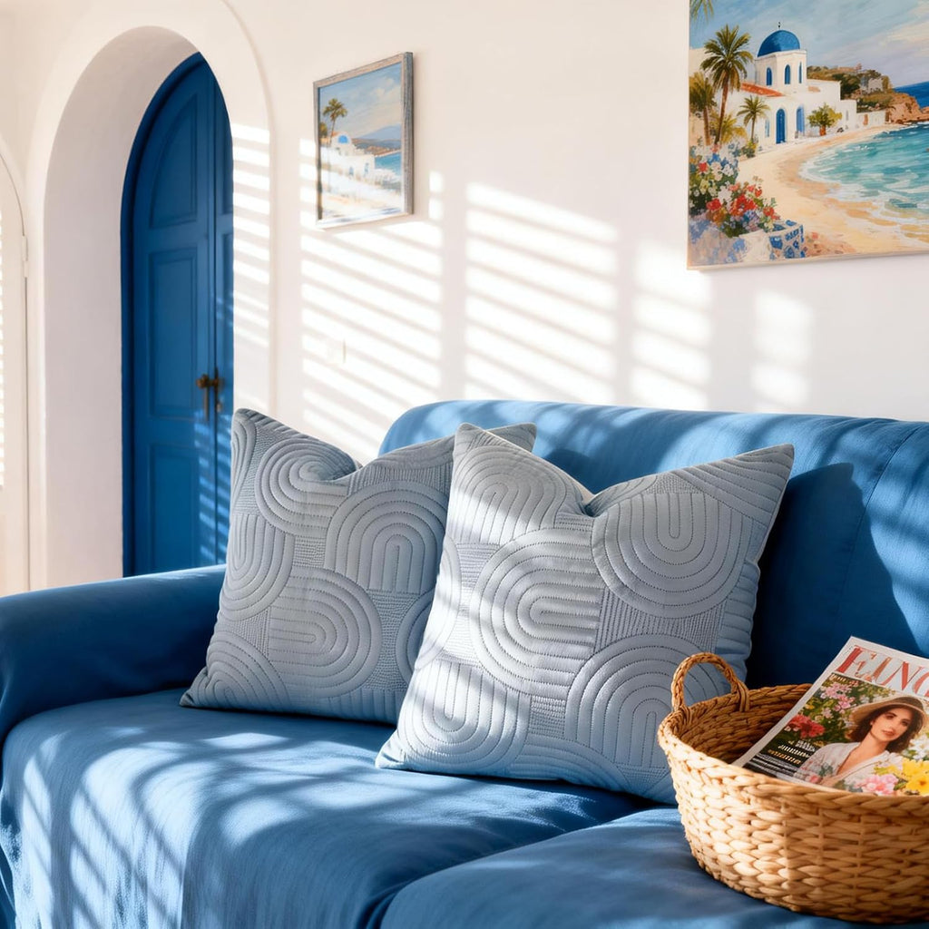 Blue Embossed Velvet Throw Pillow Covers Set of 2