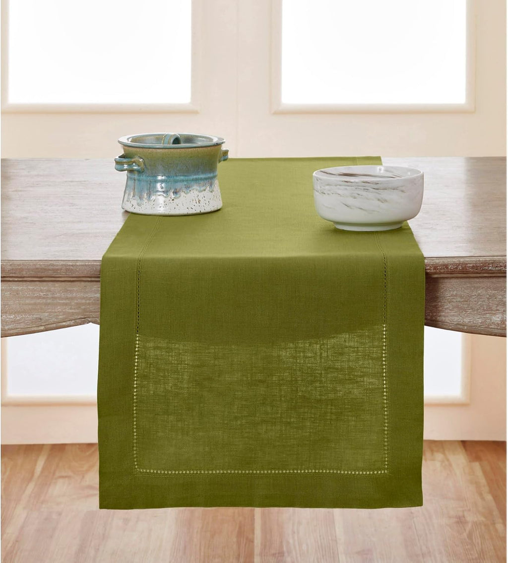 Pure Linen Hemstitch Avocado Table Runner