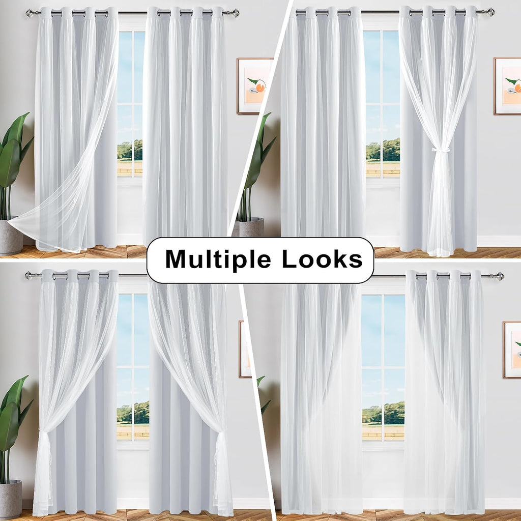 Greyish White Double Layer Blackout Curtains Set of 2