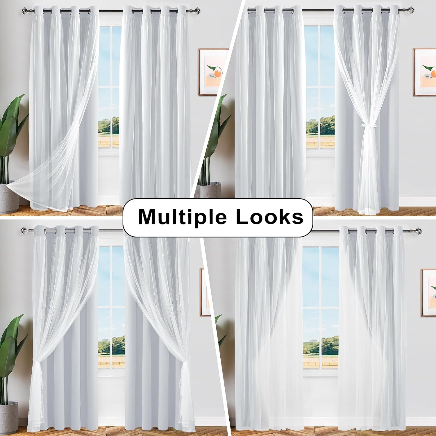 Greyish White Double Layer Blackout Curtains Set of 2