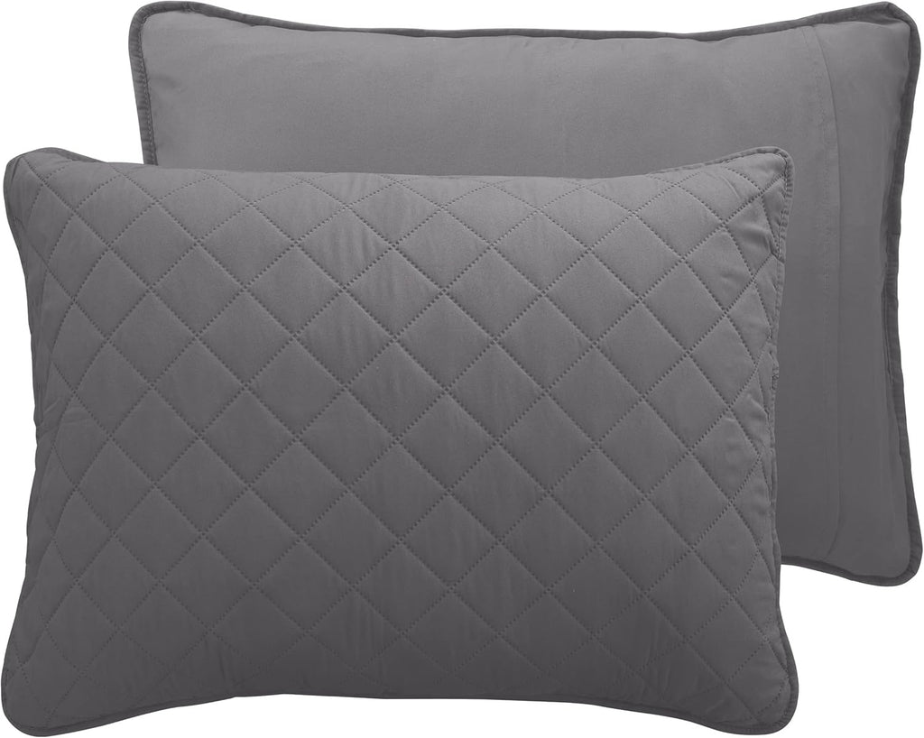 Reversible Gray Microfiber Quilt Bedding Set