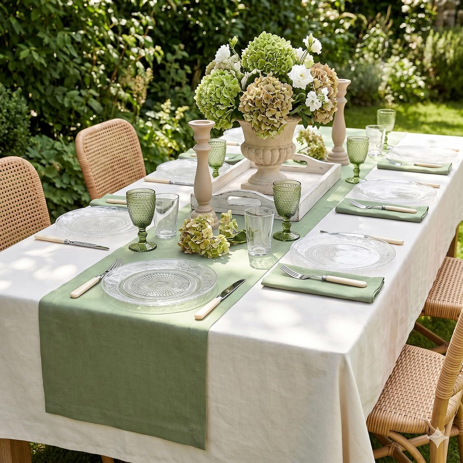 Pure Linen Oil Green Woven Table Runner