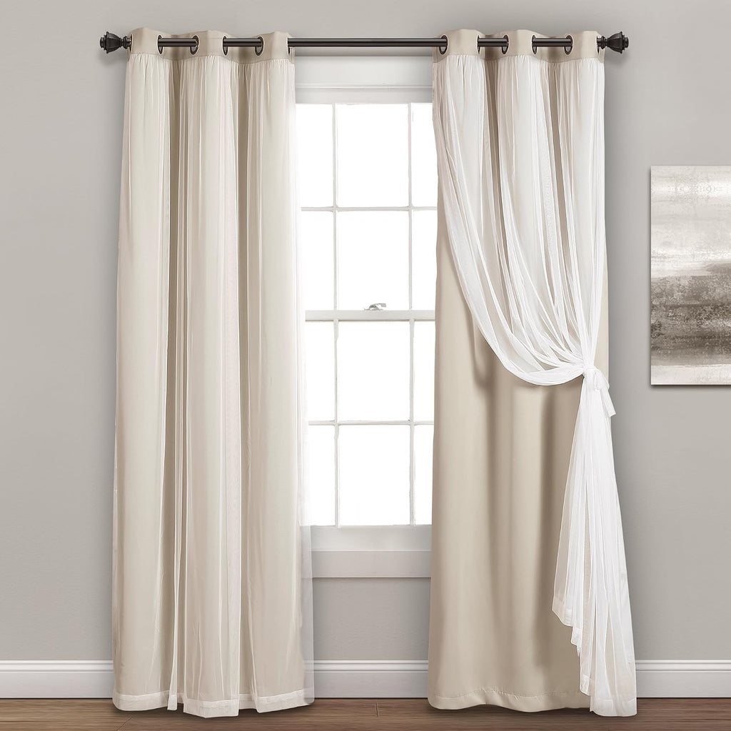 Wheat Sheer Overlay Blackout Curtains Set of 2