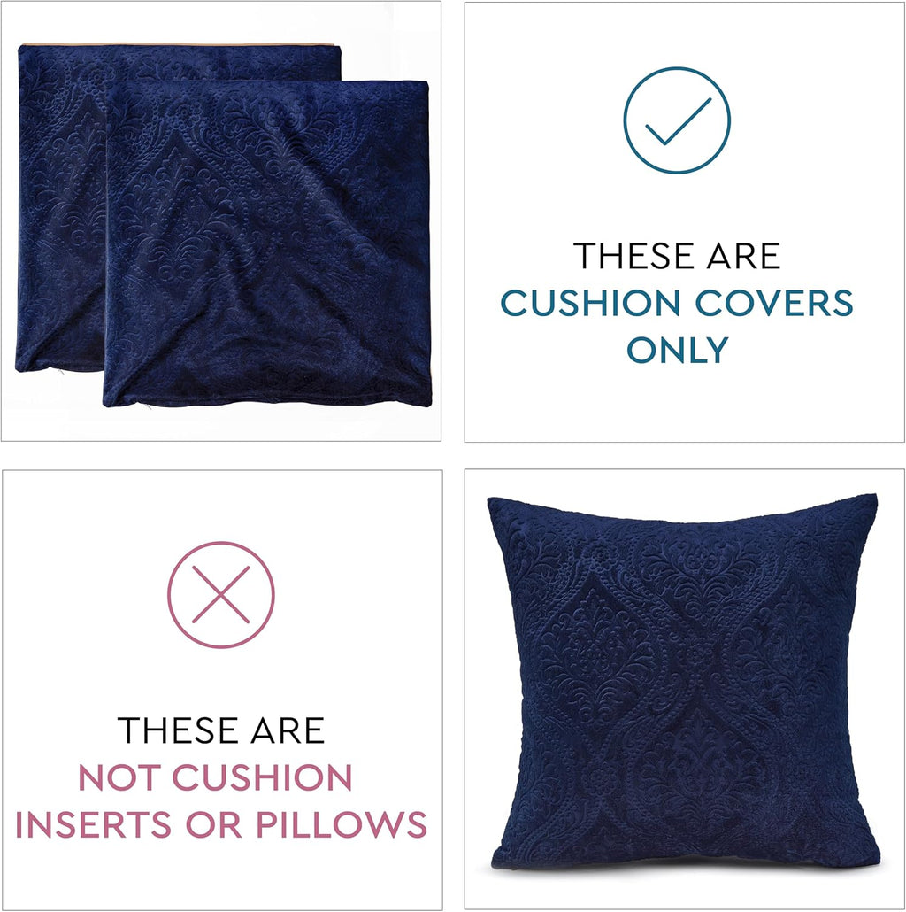 Navy Blue Embossed Velvet Pillow Covers Set of 2