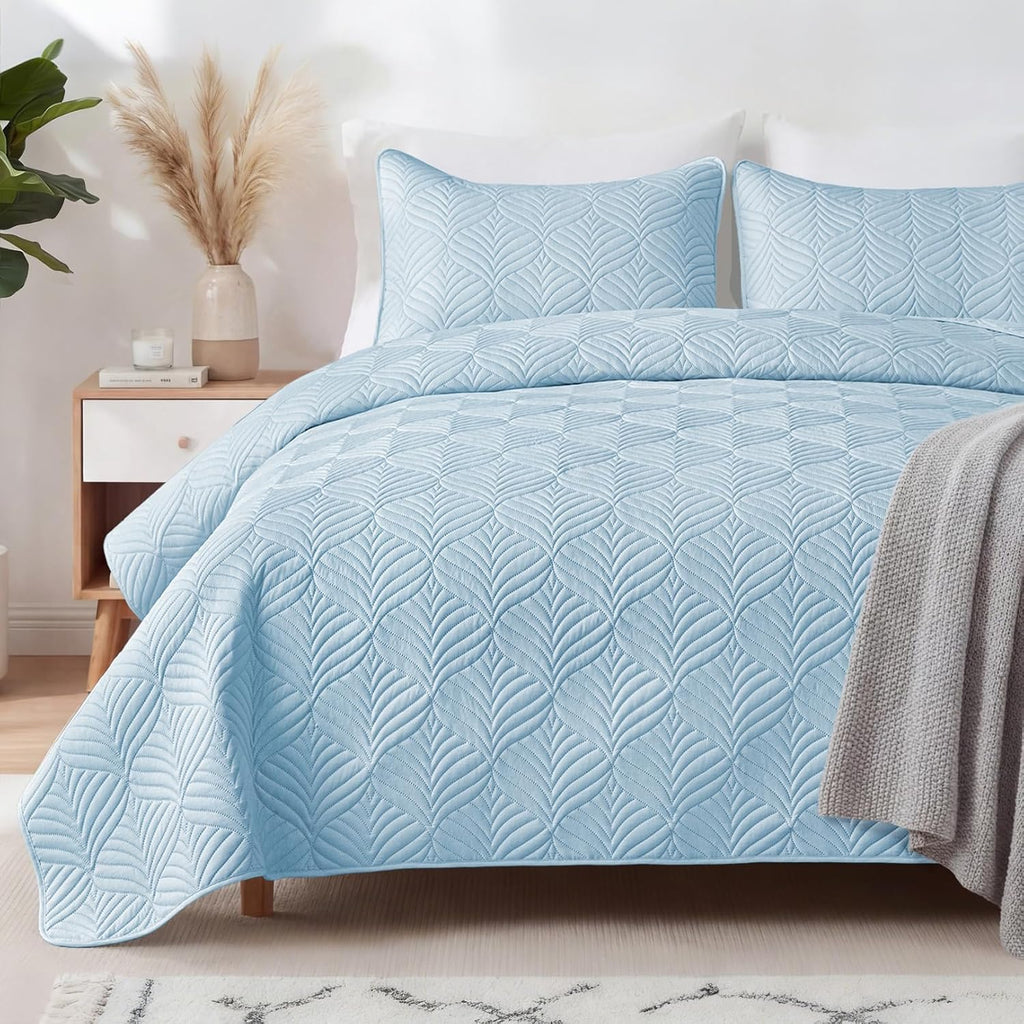 Reversible Light Blue Pattern Quilt Set