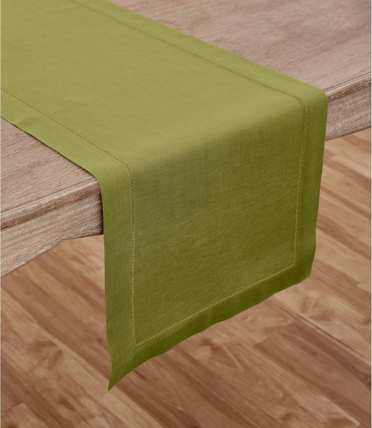 Pure Linen Hemstitch Avocado Table Runner
