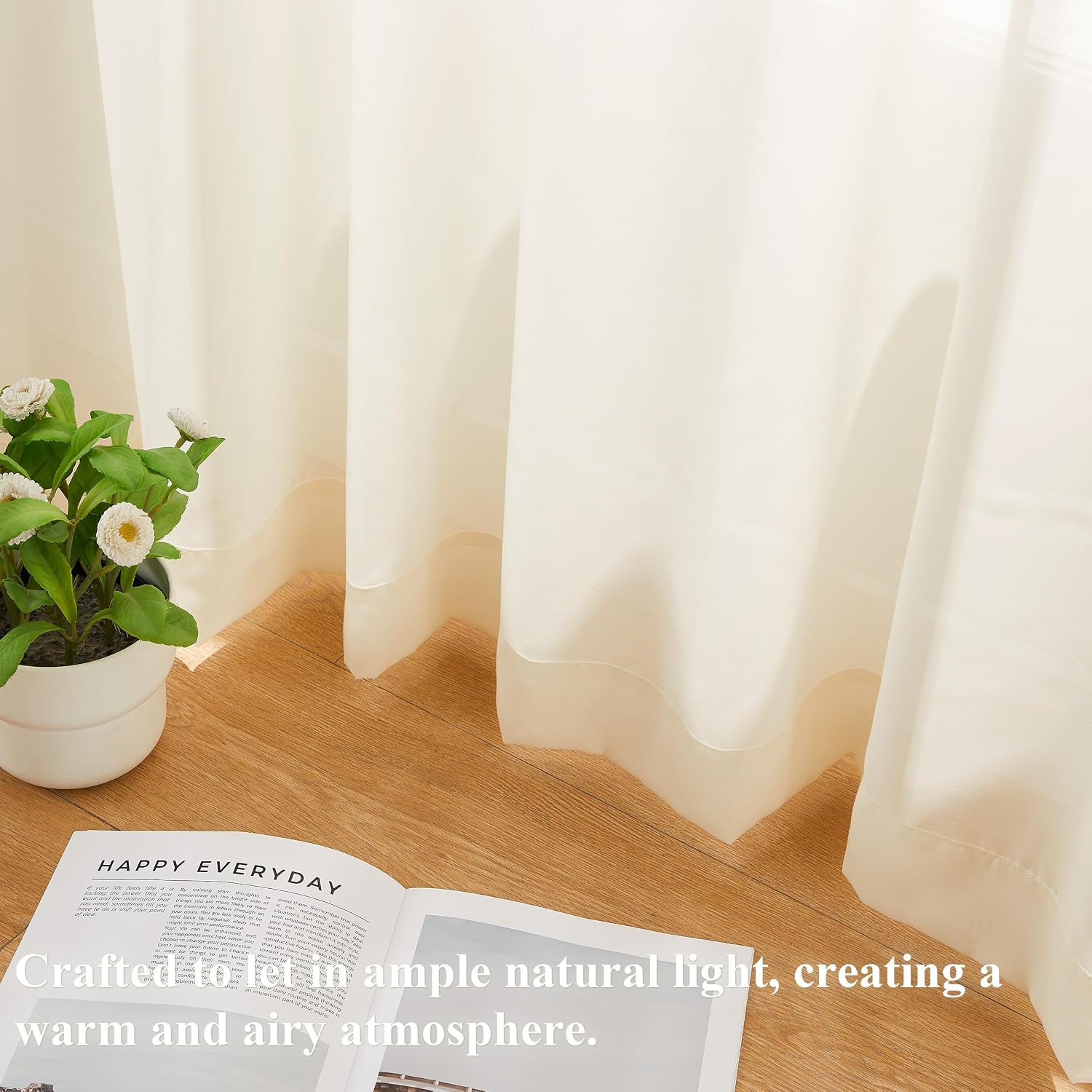 Cream Pinch Pleated Sheer Curtains Set of 2