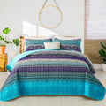 Boho Blue Purple Microfiber Quilt Set