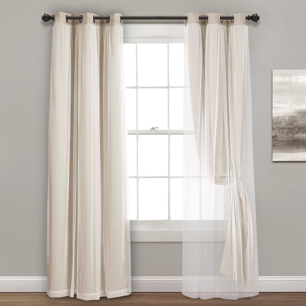 Wheat Sheer Overlay Blackout Curtains Set of 2