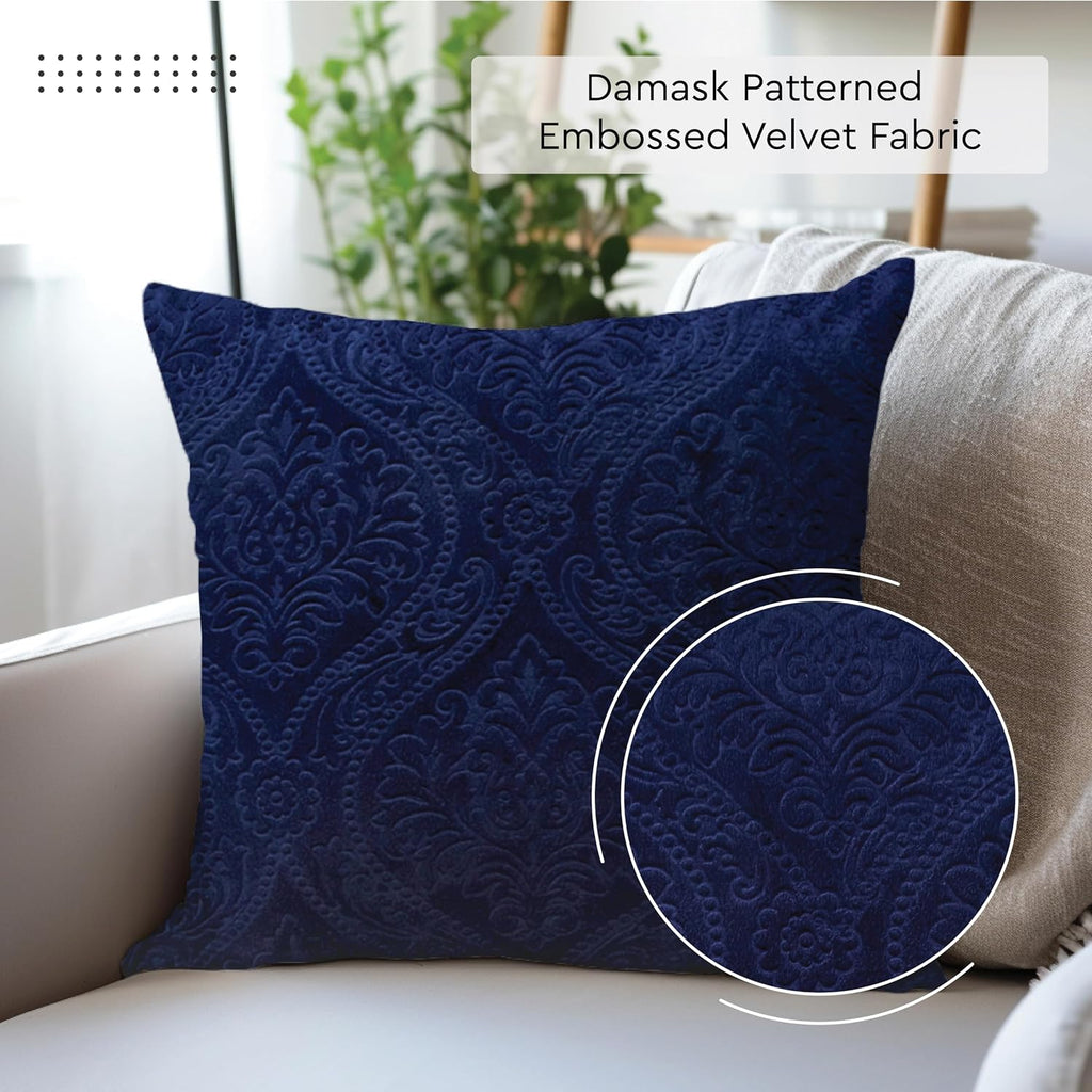 Navy Blue Embossed Velvet Pillow Covers Set of 2