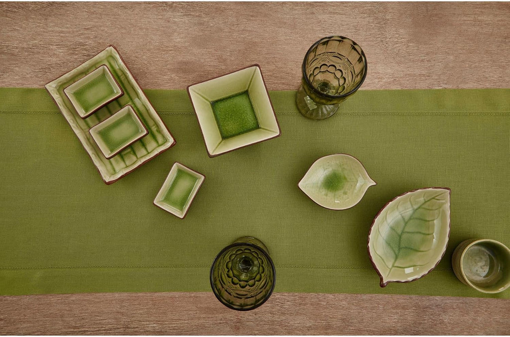 Pure Linen Hemstitch Avocado Table Runner