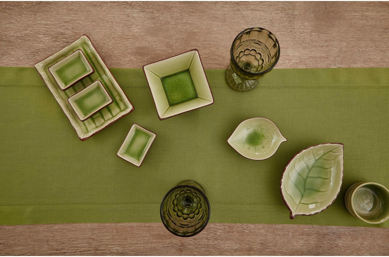 Pure Linen Hemstitch Avocado Table Runner
