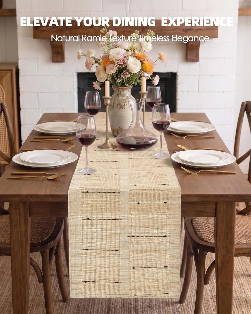 Handwoven Ramie Neutral Beige Table Runner