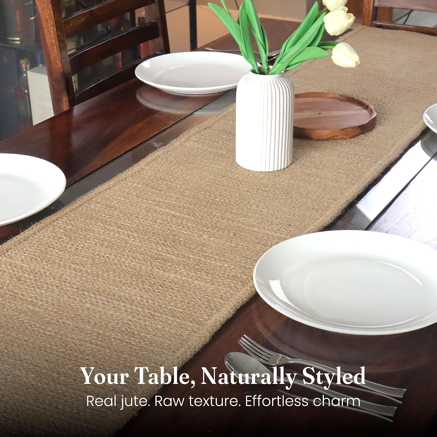 Reversible Woven Jute Farmhouse Table Runner